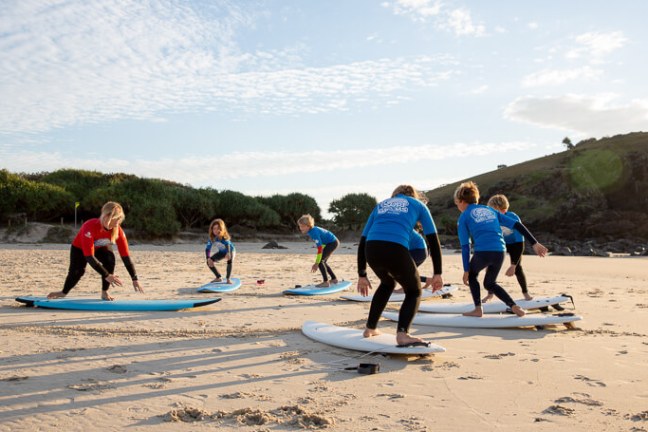 Surfing training on a beach